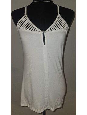 BK tred White Strappy Viscose Spandex Tank Top, Size Large